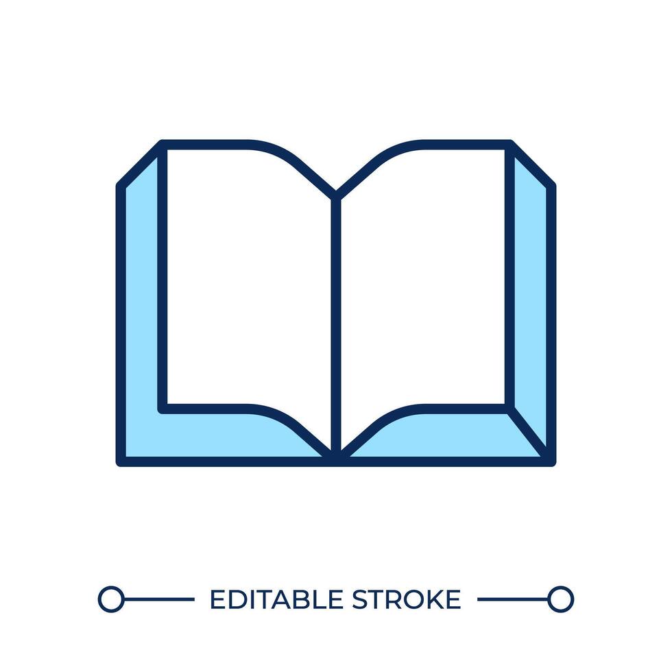 Open book RGB color icon. Educational resource. Reading and learning material. Academic book. Literature symbol. Isolated illustration. Simple filled line drawing. Editable stroke vector