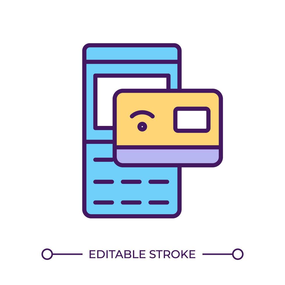 Contactless payment RGB color icon. Near field communication. Paying credit card. Retail technology. Cashless transaction. Isolated illustration. Simple filled line drawing. Editable stroke vector