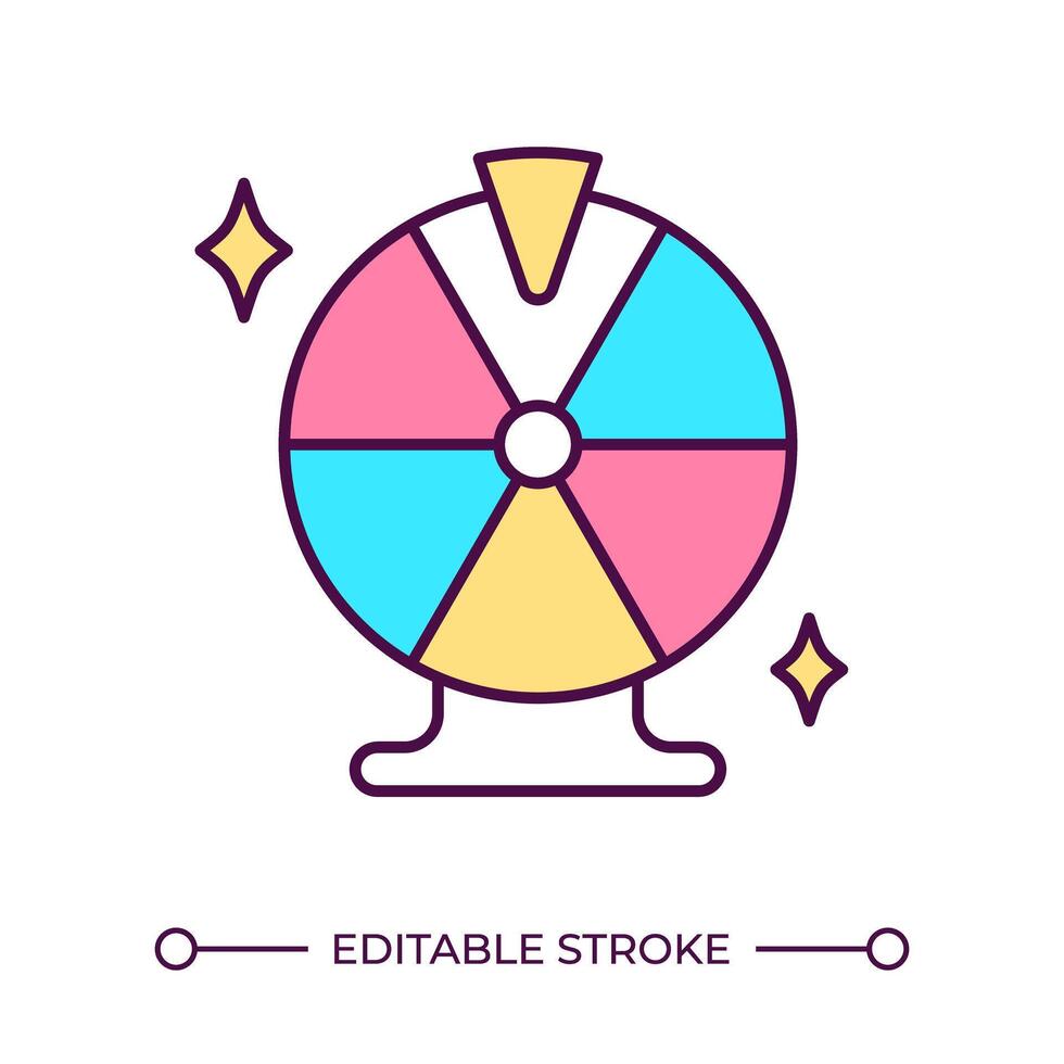 Prize wheel RGB color icon. Game of chance. Lottery type. Lucky wheel. Fairground attraction. Festival game. Isolated illustration. Simple filled line drawing. Editable stroke vector
