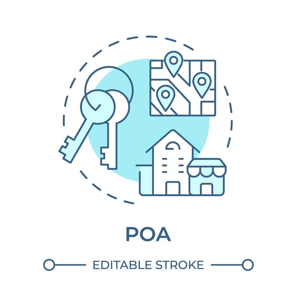 POA soft blue concept icon. Management services, estate planning. Neighborhood administration. Round shape line illustration. Abstract idea. Graphic design. Easy to use in infographic, presentation vector