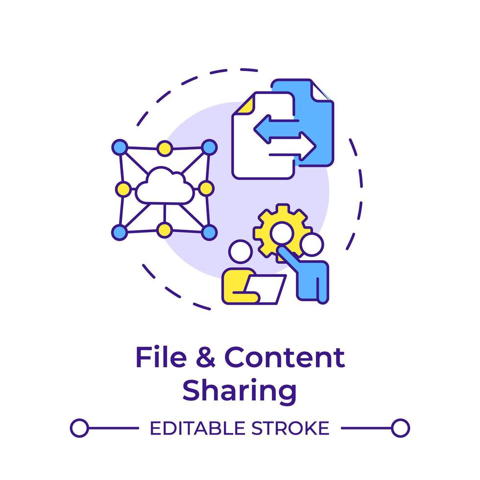 Files and content sharing multi color concept icon. Business management software. Round shape line illustration. Abstract idea. Graphic design. Easy to use in infographic, presentation vector