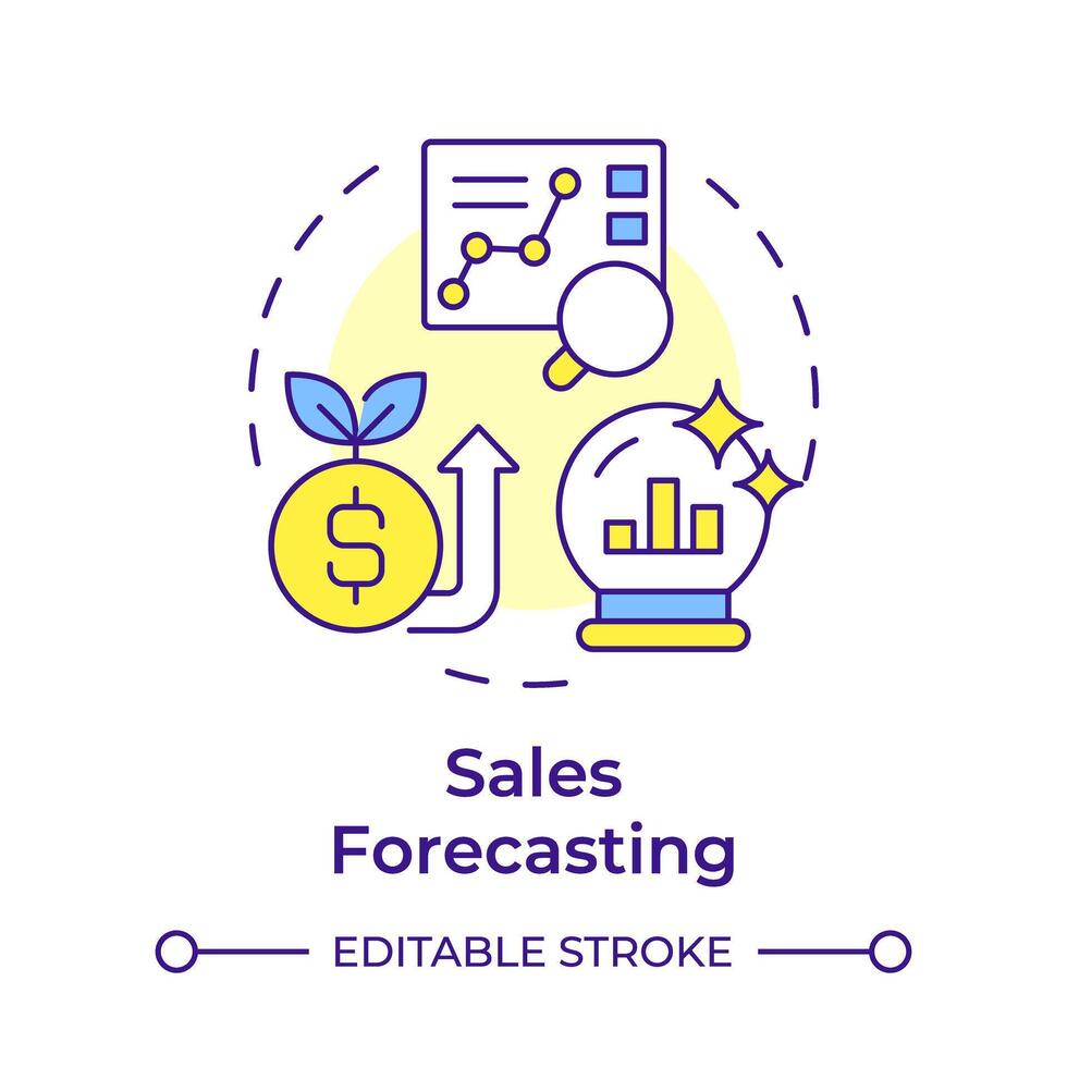 Sales forecasting multi color concept icon. Business statistics, future revenue. Data analysis. Round shape line illustration. Abstract idea. Graphic design. Easy to use in infographic, presentation vector