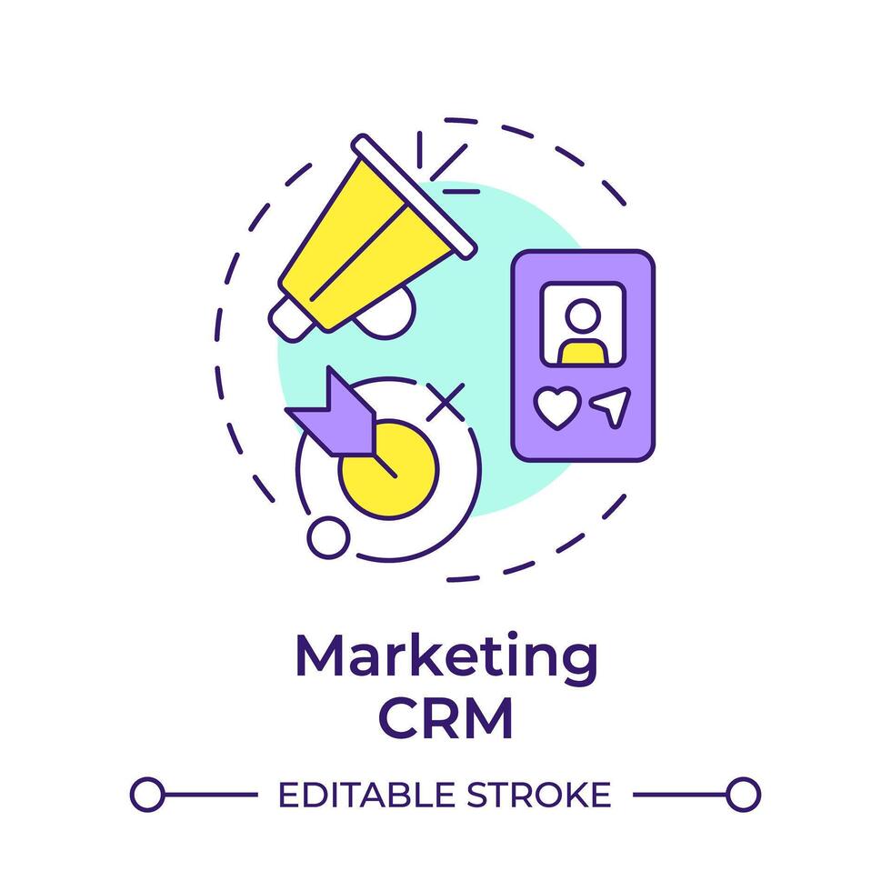 Marketing CRM multi color concept icon. Customer service, sales automation. Workflow streamline. Round shape line illustration. Abstract idea. Graphic design. Easy to use in infographic, presentation vector