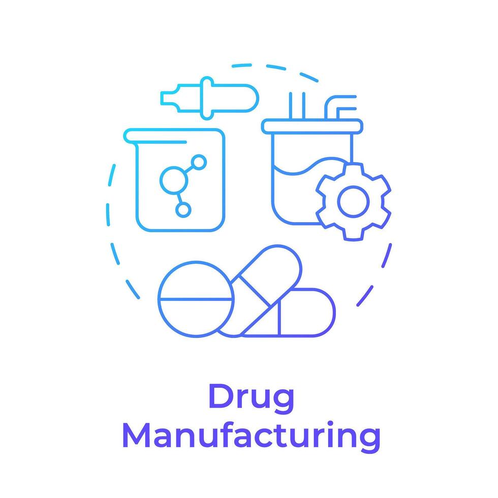 Drug manufacturing blue gradient concept icon. Pharmaceutical products, quality control. Round shape line illustration. Abstract idea. Graphic design. Easy to use in infographic, article vector