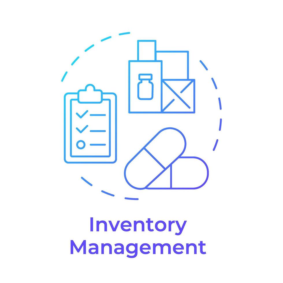Inventory management blue gradient concept icon. Drug manufacturing, pharmaceutical products. Round shape line illustration. Abstract idea. Graphic design. Easy to use in infographic, article vector