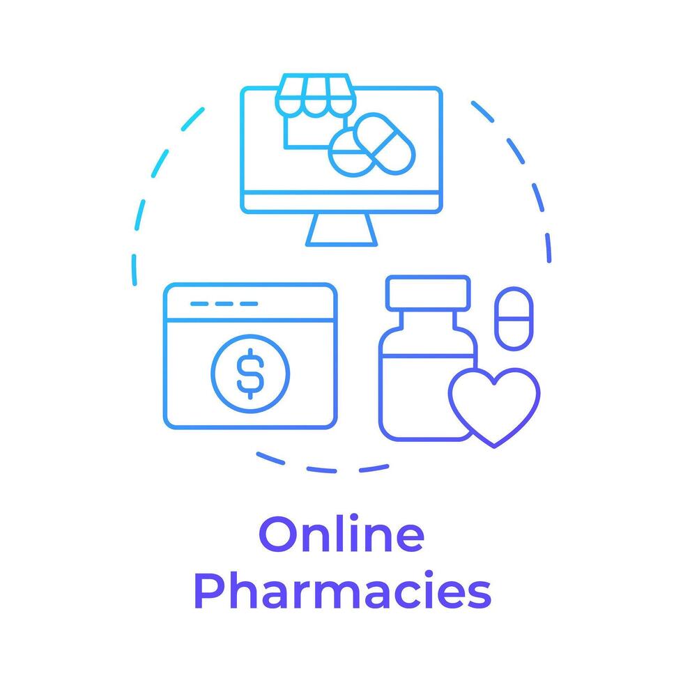 Online pharmacies blue gradient concept icon. EHR system. Electronic health record. Pharmacy software. Round shape line illustration. Abstract idea. Graphic design. Easy to use in infographic, article vector