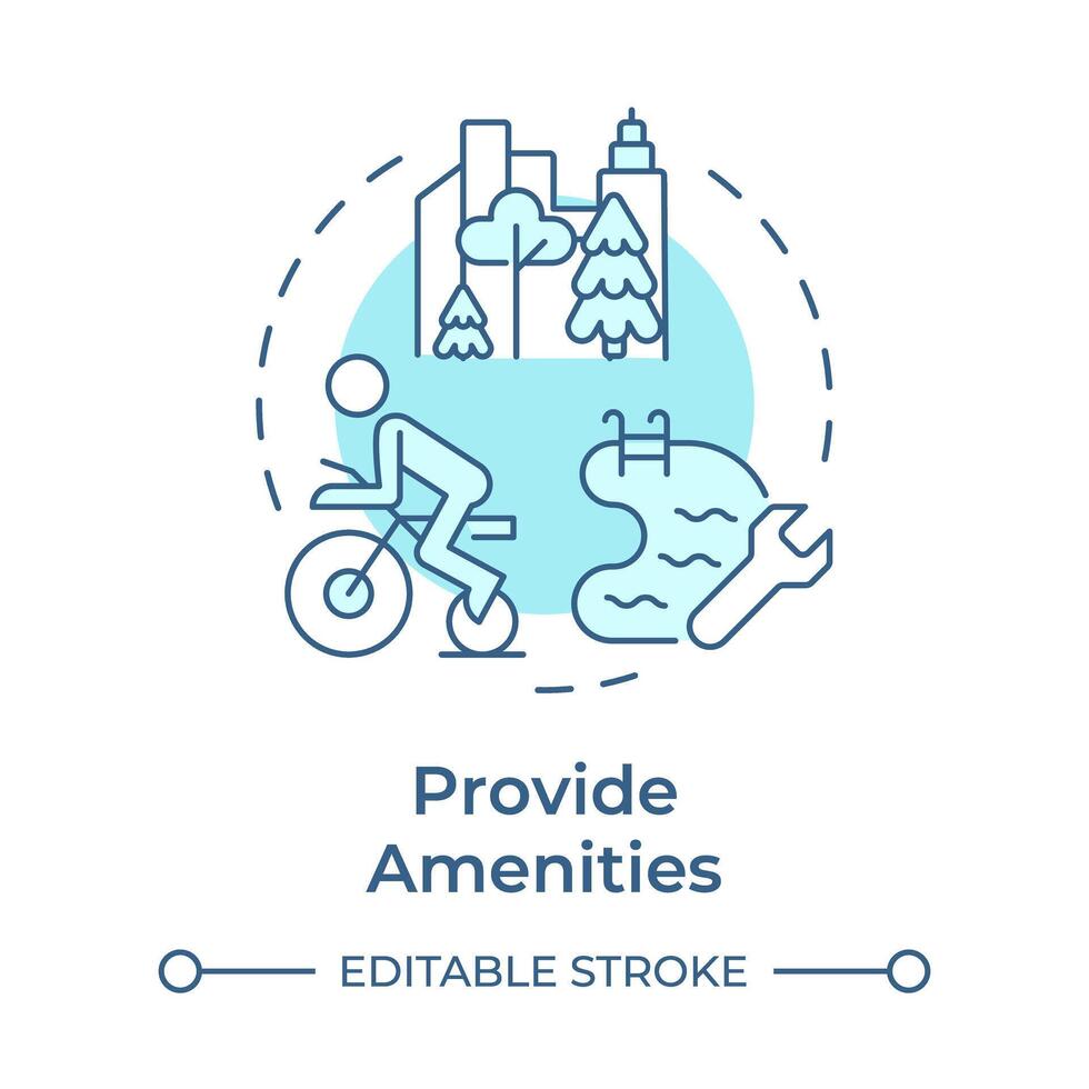 Provide amenities soft blue concept icon. Recreation sports, common areas. Outdoor activities. Round shape line illustration. Abstract idea. Graphic design. Easy to use in infographic, presentation vector