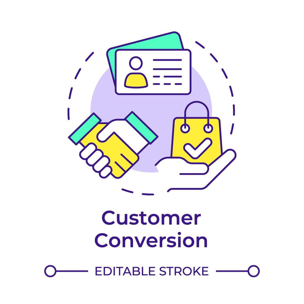 Customer conversion multi color concept icon. CRM features, business intelligence. Round shape line illustration. Abstract idea. Graphic design. Easy to use in infographic, presentation vector