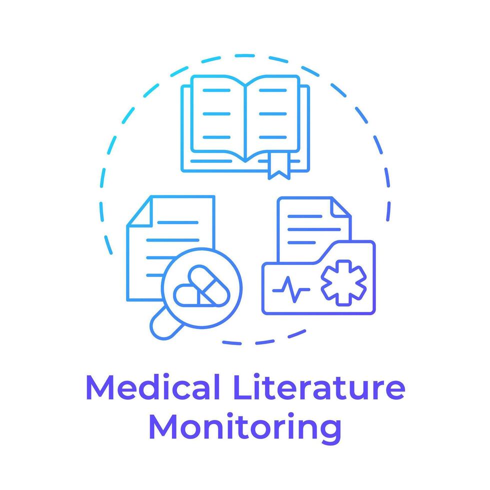 Medical literature monitoring blue gradient concept icon. Regulatory compliance, industry standard. Round shape line illustration. Abstract idea. Graphic design. Easy to use in infographic, article vector