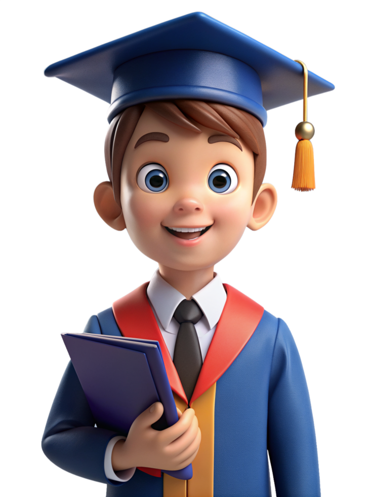 Boy wear Graduation Hat and Holding Book 3d png