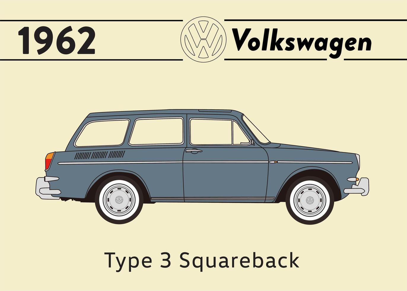 1961 VW Type 3 Squareback car poster art vector