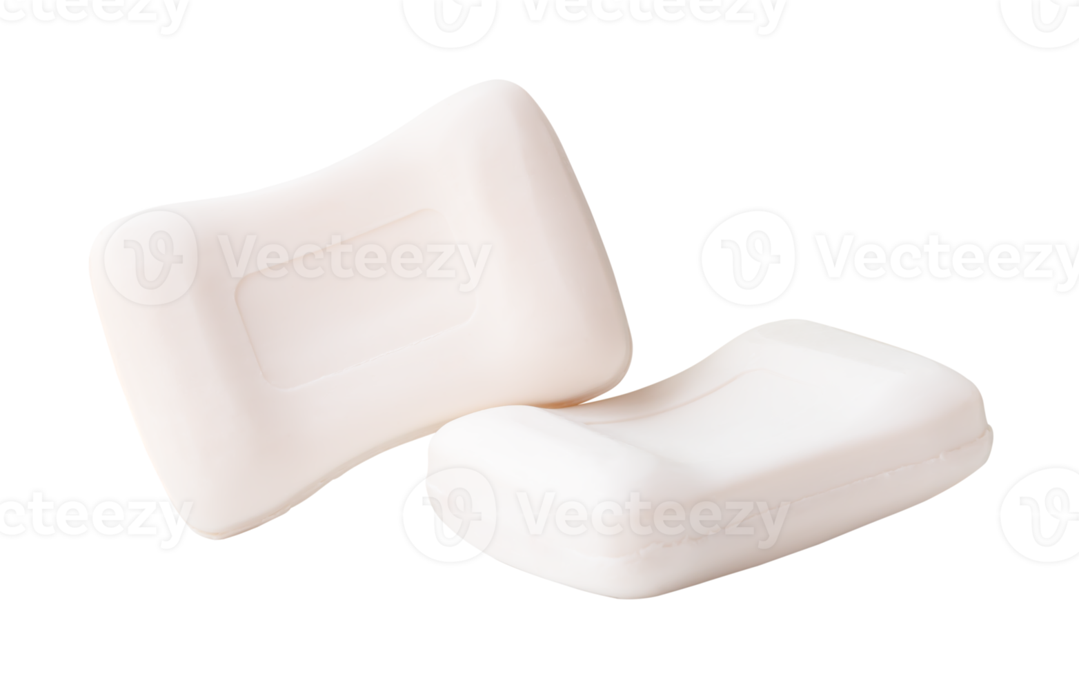 Front view of two bars of dry white soap isolated with clipping path in file format png