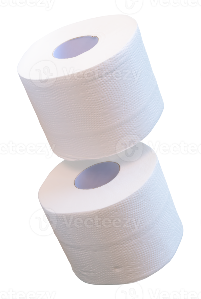 Side view of white tissue paper rolls in stack isolated with clipping path in file format png