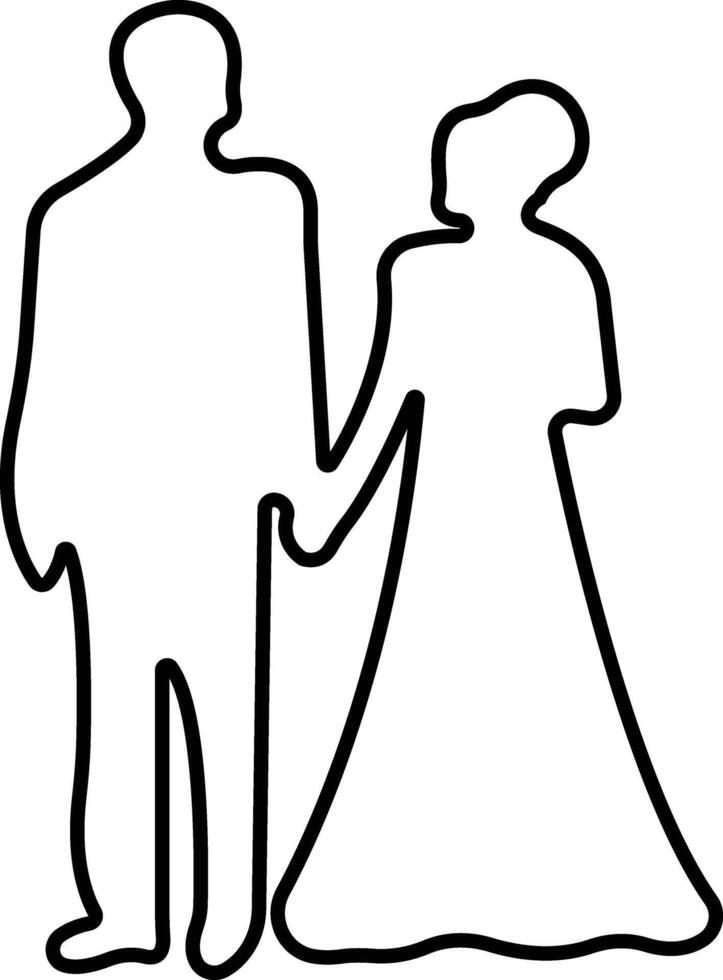 Wedding Married couple Icon in line. wedding drawn from the characters of the bride and groom of the husband and wife are married. for apps or website isolated vector