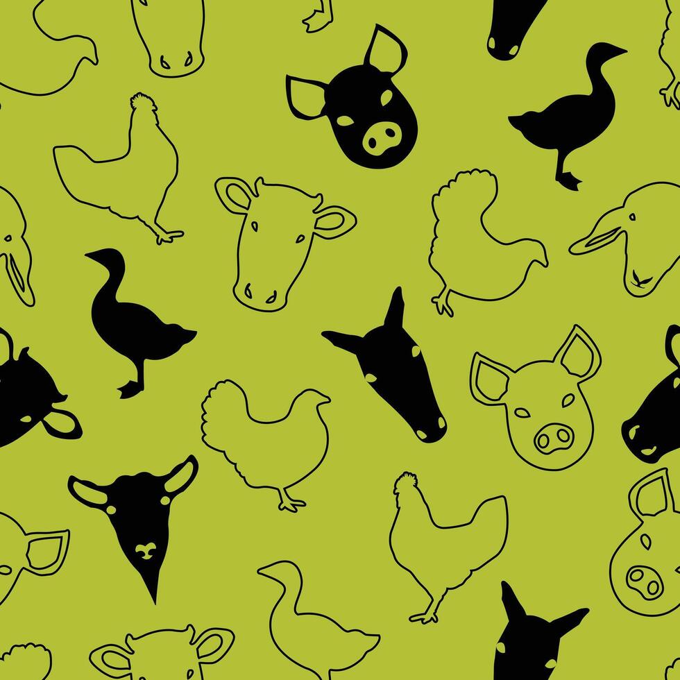 Green and Black Farm Animal Pattern Design vector