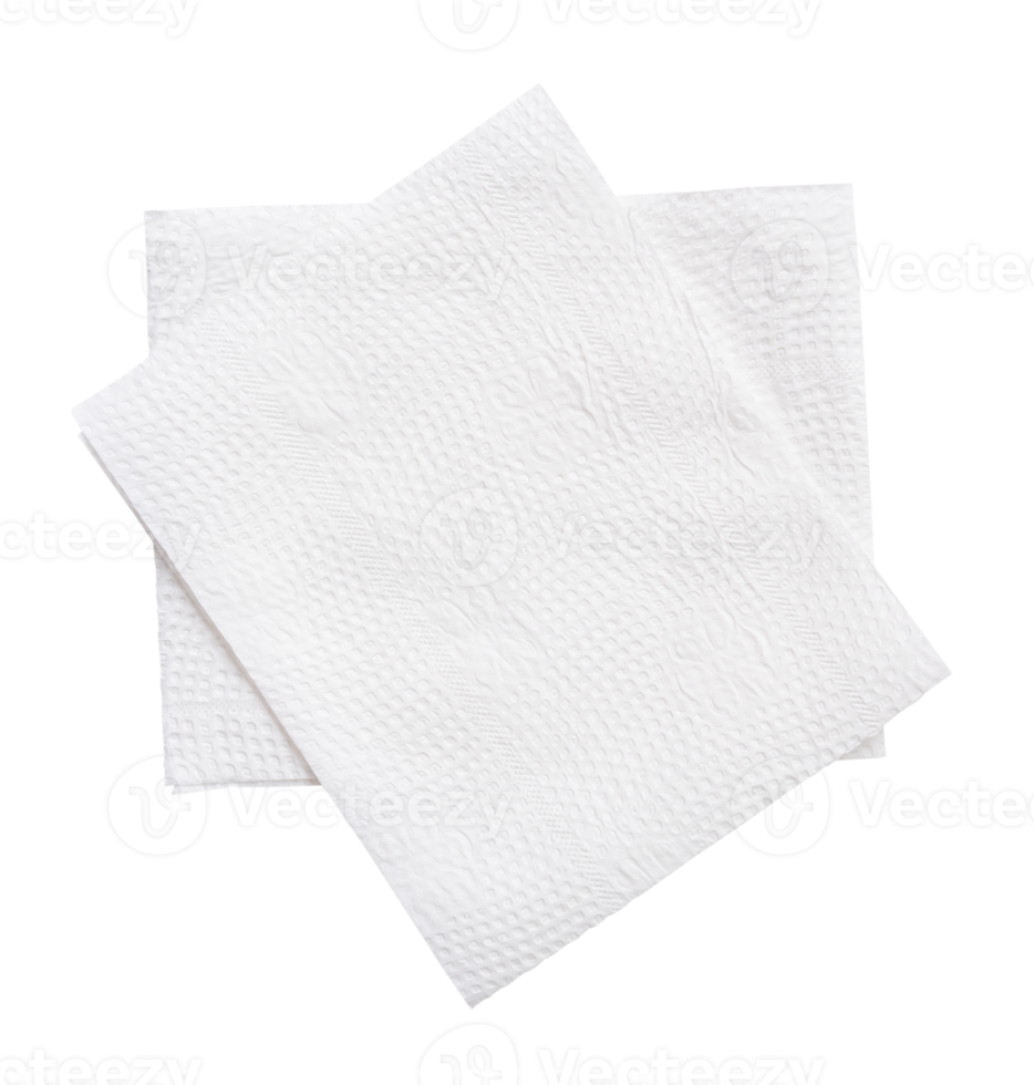 Top view of folded tissue paper in stack prepared for use in toilet or restroom isolated with clipping path in file format png