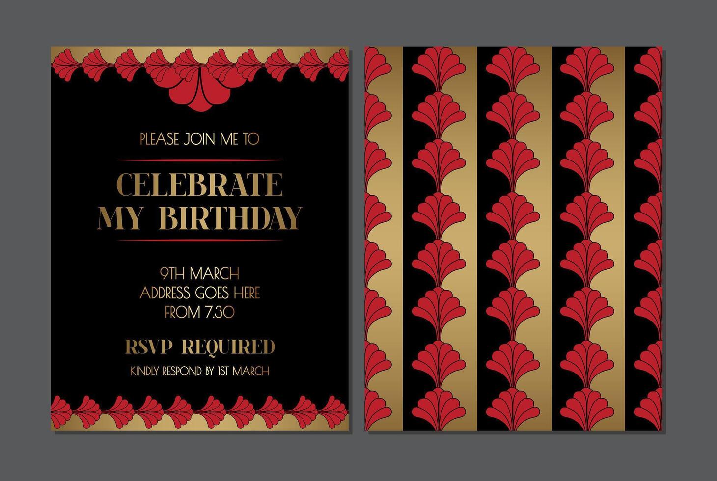 Elegant Red Gold and Black Art Deco Invitation Design vector