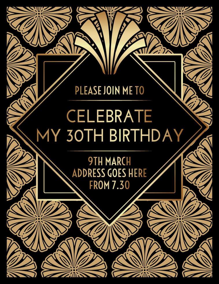Gatsby Art Deco Invitation Print Design with Flowers vector