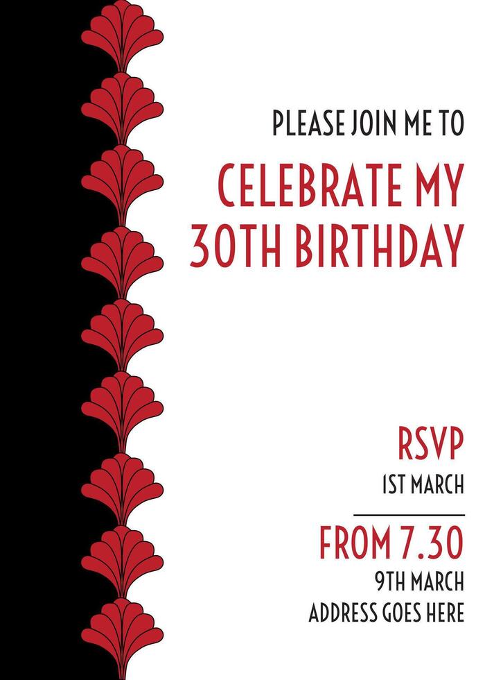 Red Folklore Style Art Deco Birthday Invitation Design vector