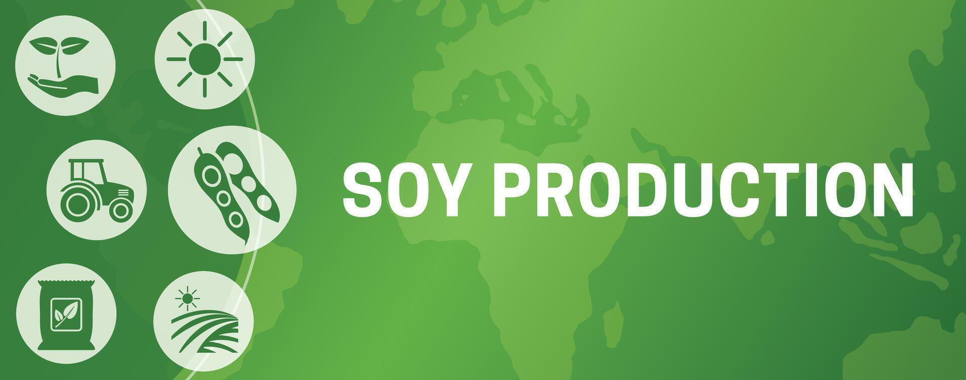 Green Soy Production Banner Illustration with World Map Background vector