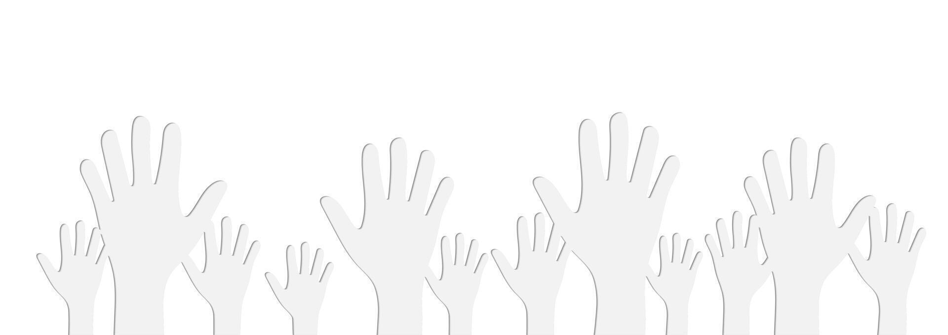 White Illustration of Human Hands Raised Up on Light Gray Background Paper Cutout vector