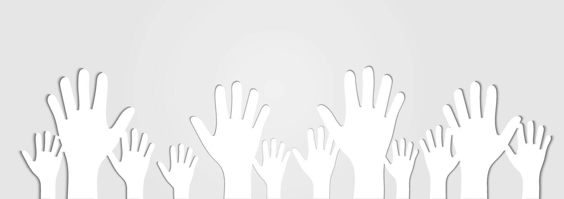 Human Hands Raised Up Cutout on Light Gray Background vector
