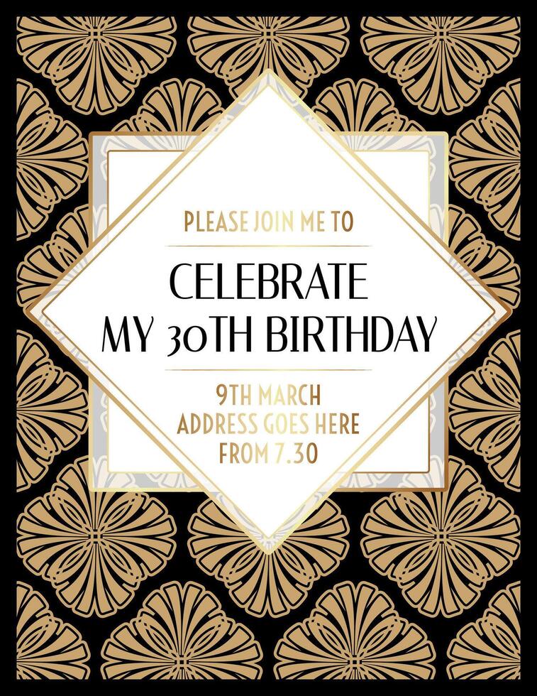 Floral Gatsby Art Deco Invitation Print Design vector