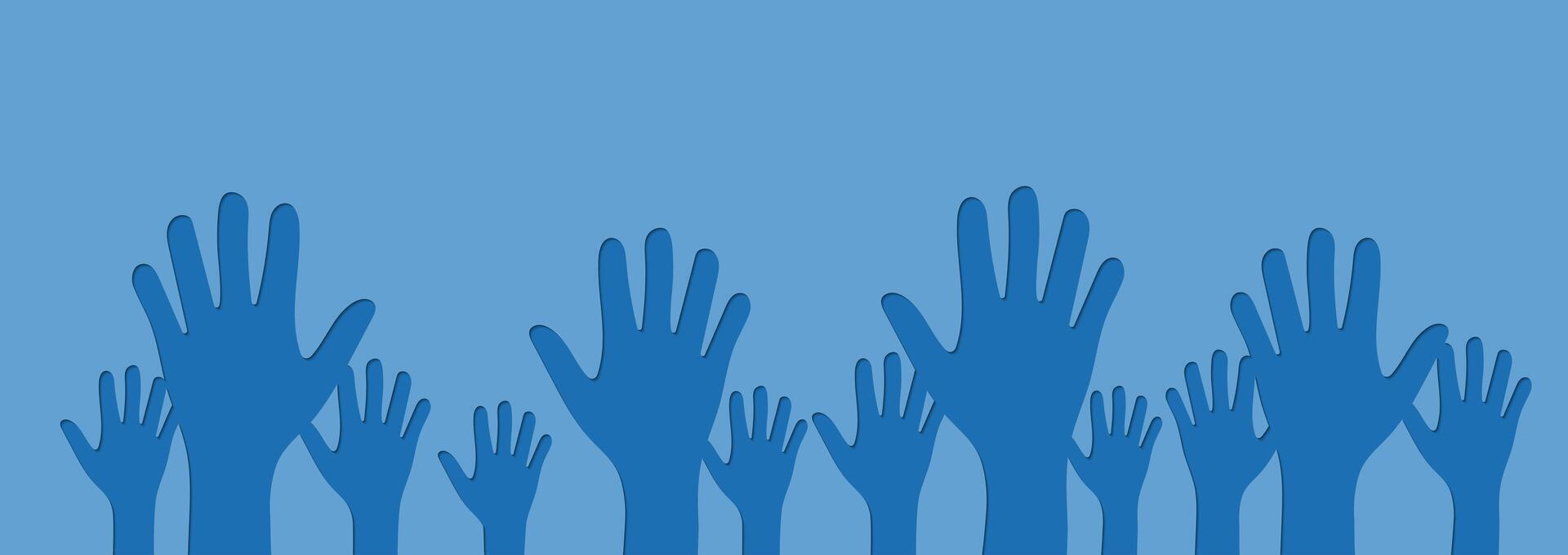 Human Hands Raised Up Cutout on Blue Background vector