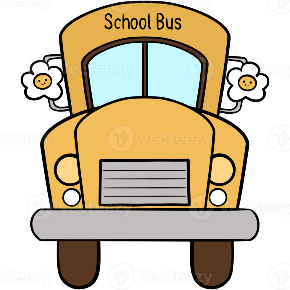 Groovy school bus clipart, a back to school element cartoon in trendy retro y2k style illustration. png