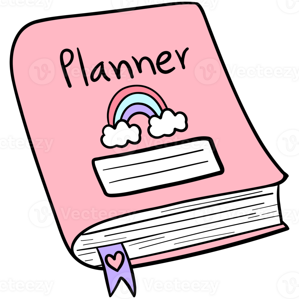 Groovy planner notebook clipart, Back to school illustration in trendy retro y2k style. png