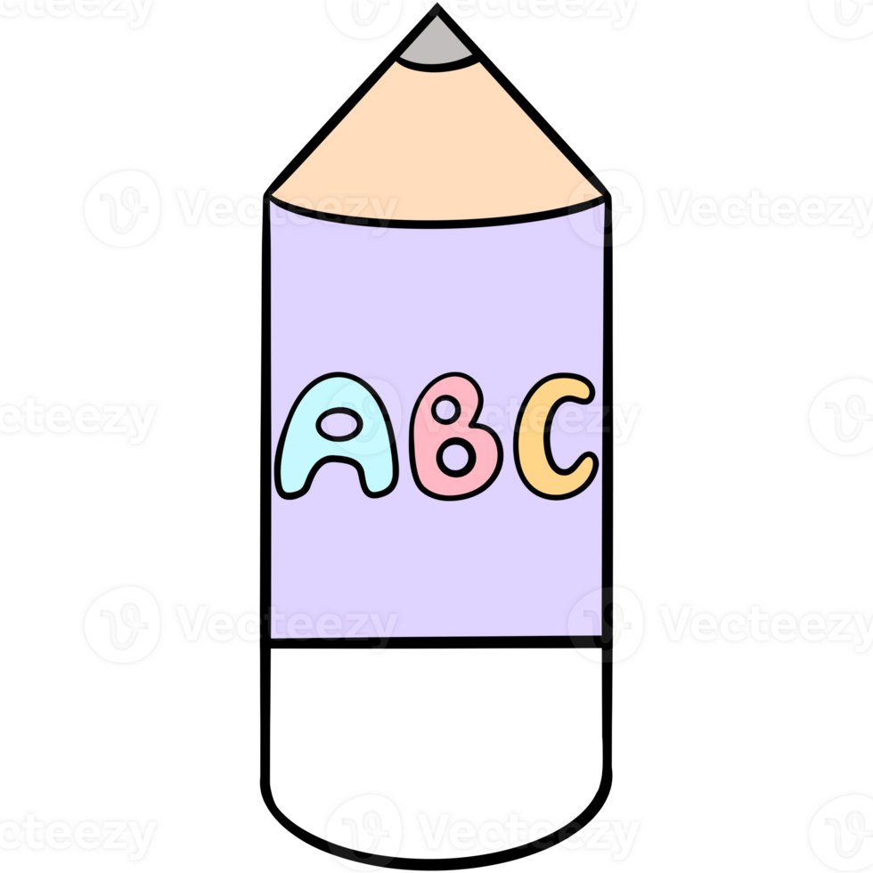 Groovy pencil clipart, Back to school supplies illustration in trendy retro y2k style. png