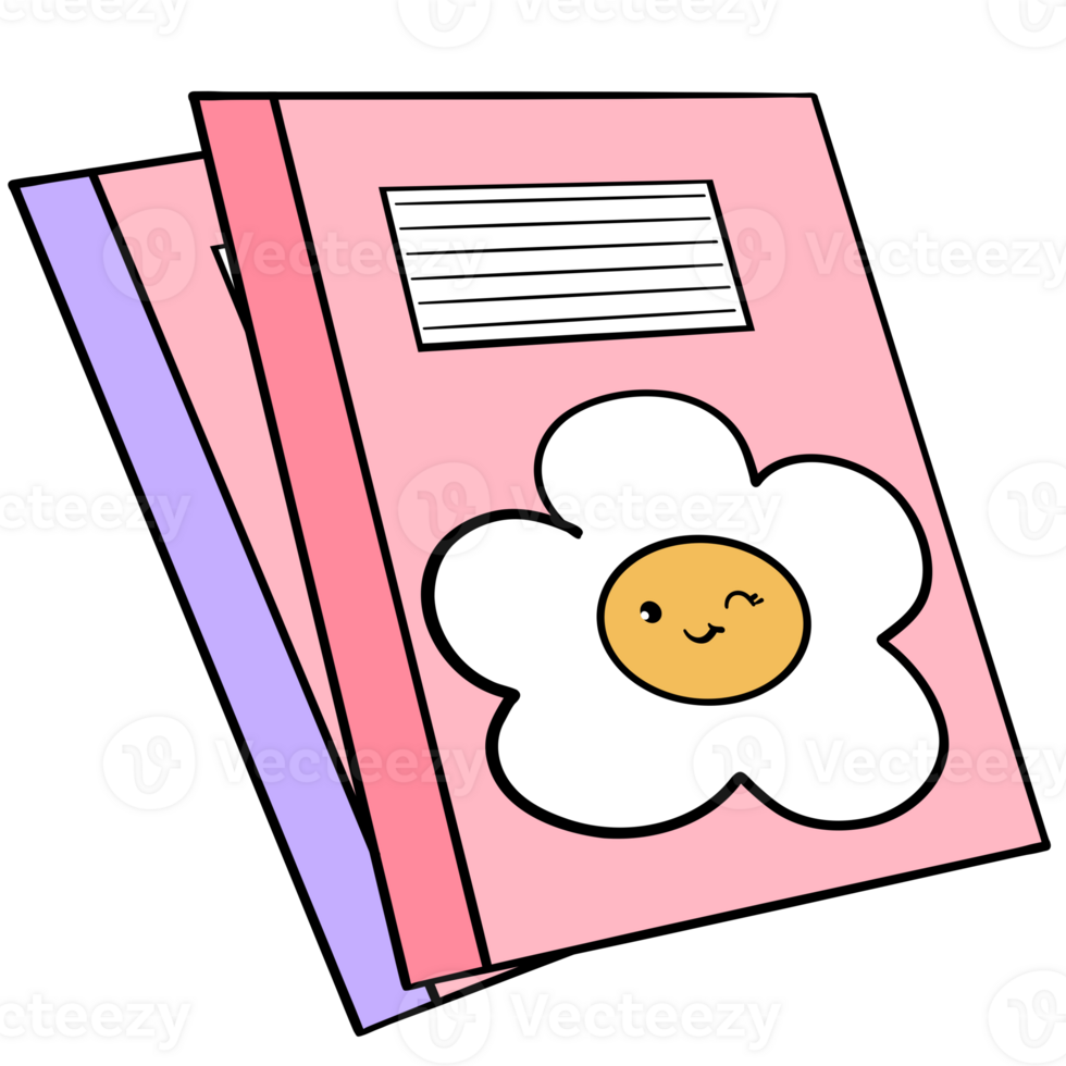 Groovy daisy notebook clipart, back to school supplies illustration in trendy retro y2k style. png