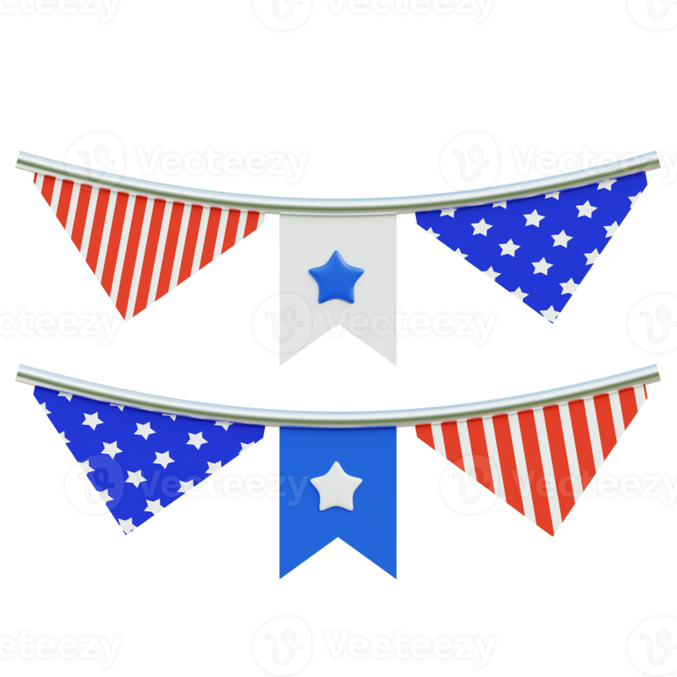 Flags Ornament 3D Icon. American Independence Day png