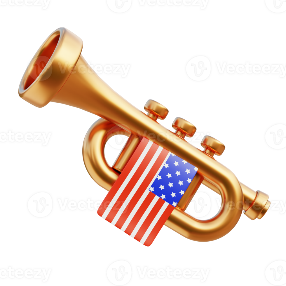 trompet 3d icoon. Amerikaans onafhankelijkheid dag png