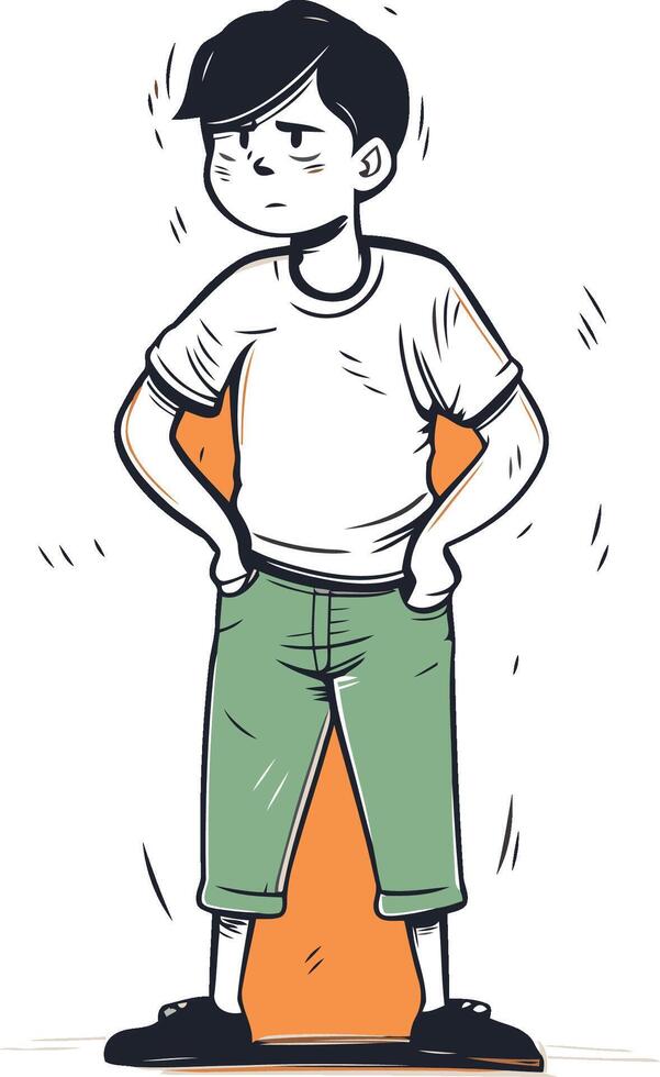 illustration of a young man standing with his hands on his waist. vector