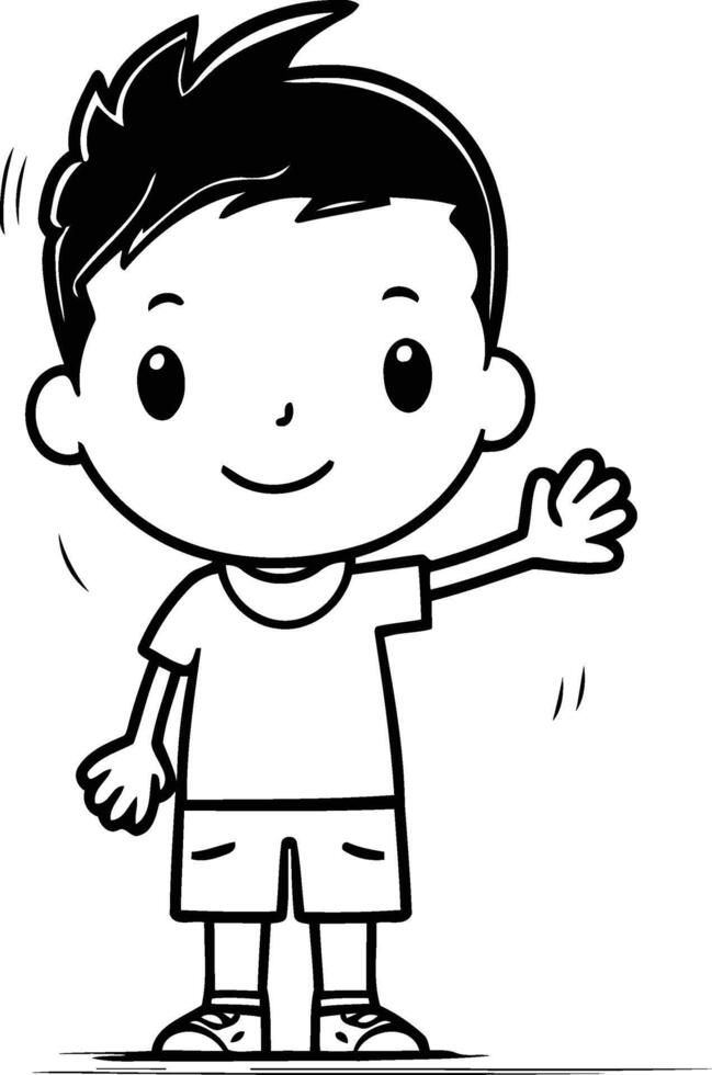 Cute boy waving hand cartoon character illustration. Hand drawn little boy waving hand. vector