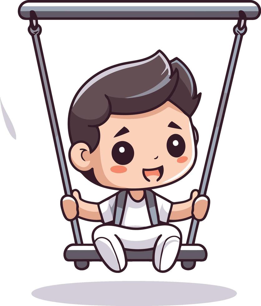 Cute boy swinging on a swing. cartoon character illustration. vector