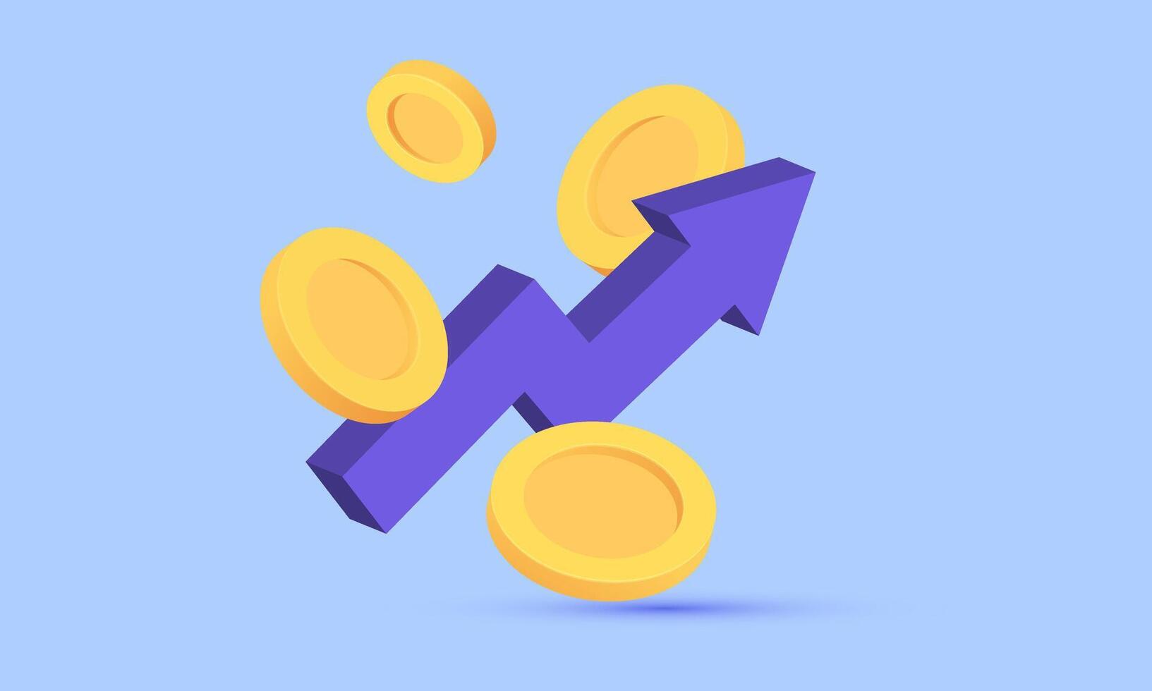 3d realistic icon growth stock chart coins investing design vector