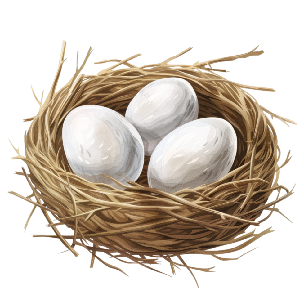 There are three eggs in a nest with leaves and dots png
