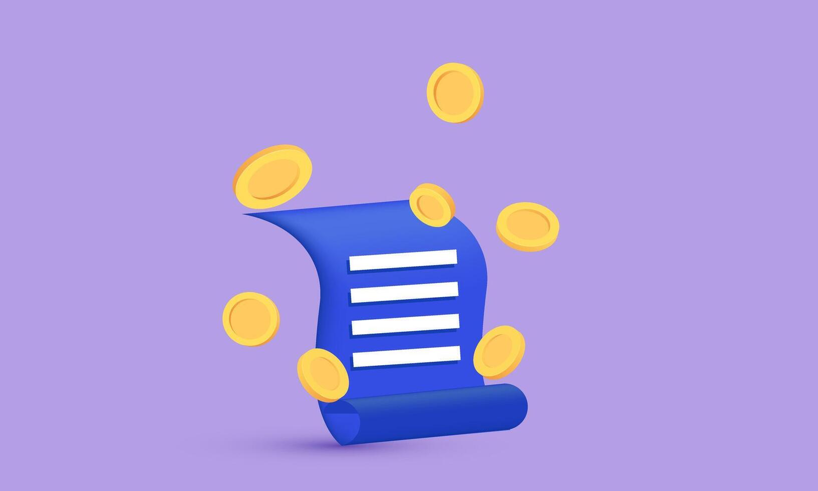 3d realistic icon pay coins paper bill transaction receipt payment design vector