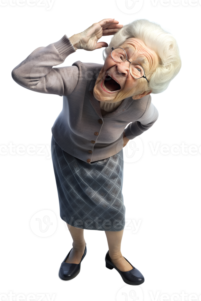 Illustration style 3d render of Old woman. She feels a headache. AI-generated png