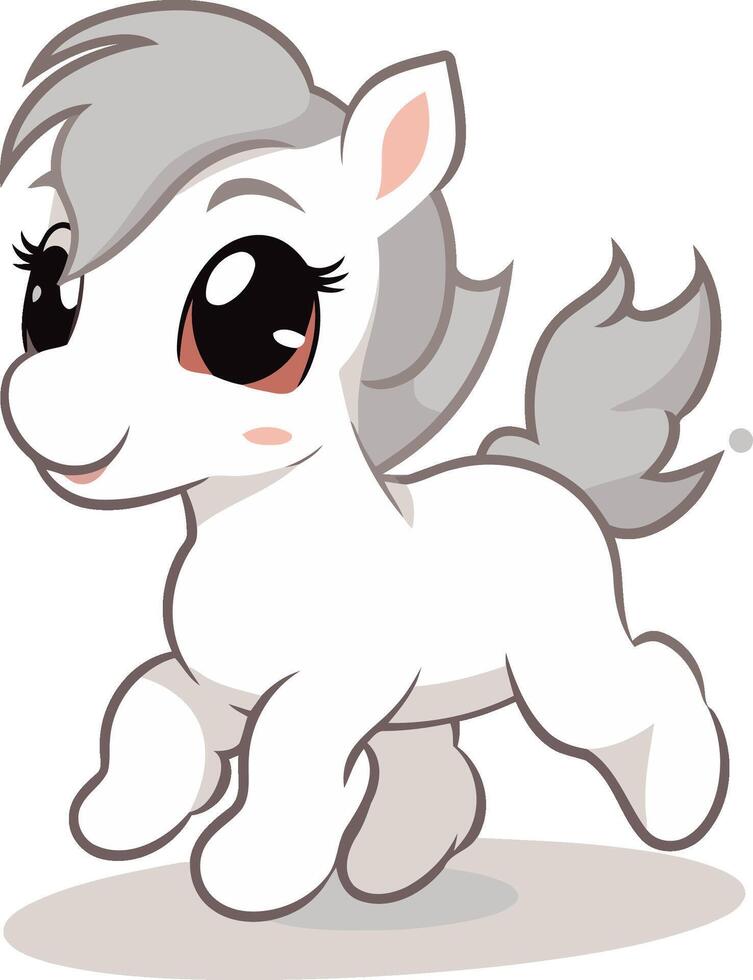Cute little white pony on a white background. vector