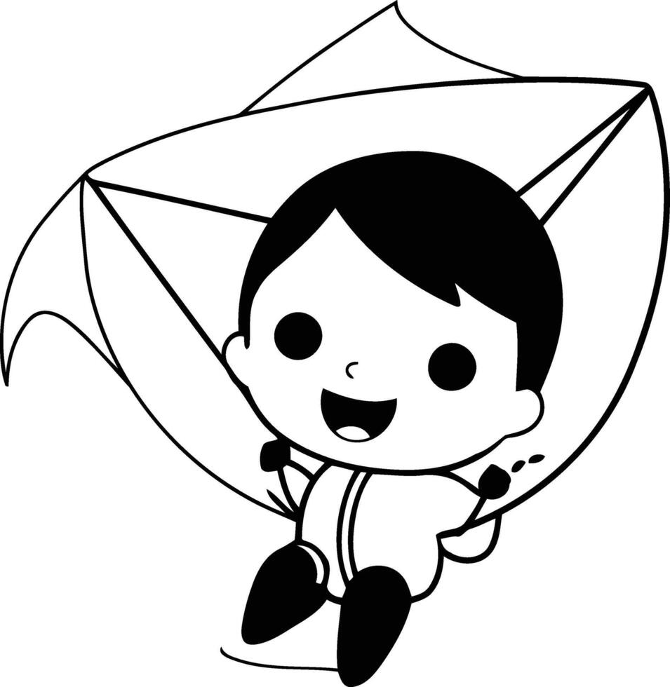 Cute Kid Flying A Kite - Character Cartoon Illustration vector