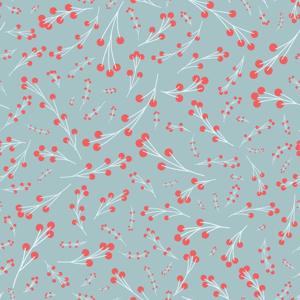 floral seamless pattern. Colorful design with branches and red berries. Muted palette repeatable botanical backdrop for fabrics, wallpapers, wrapping papers, web. vector