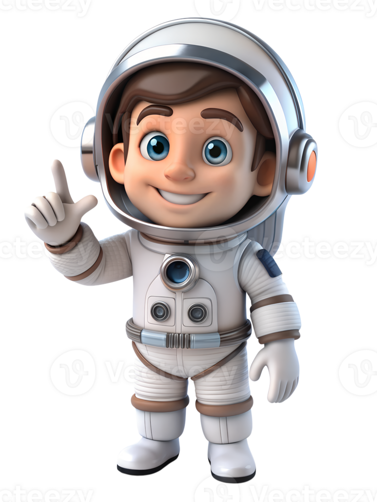 a cartoon astronaut is pointing up with his left hand png