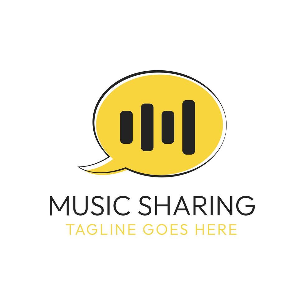 Message style music logo design editable eps 10 in yellow color. Music sharing concept logo design vector
