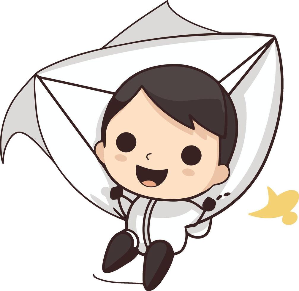Cute Kid Flying A Kite - Character Cartoon Illustration vector