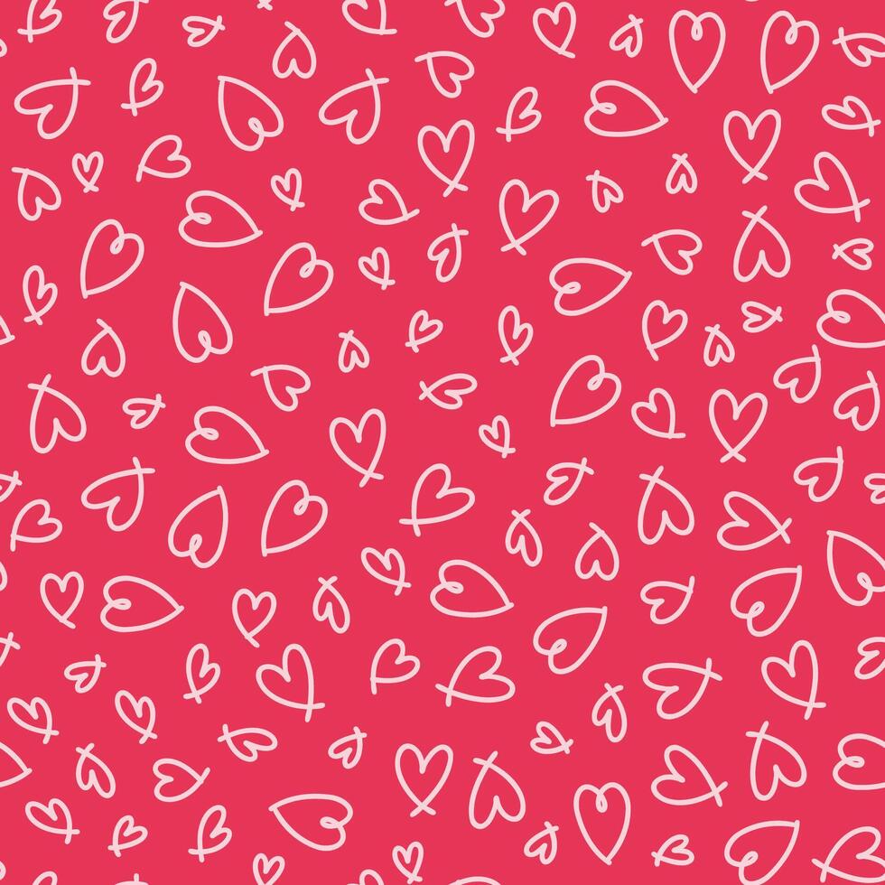 Hearts seamless pattern. Valentines day background. Love romantic theme. abstract texture with outline hearts. Red and pink color. Stylish minimal design for decoration, wrapping, fabric. vector