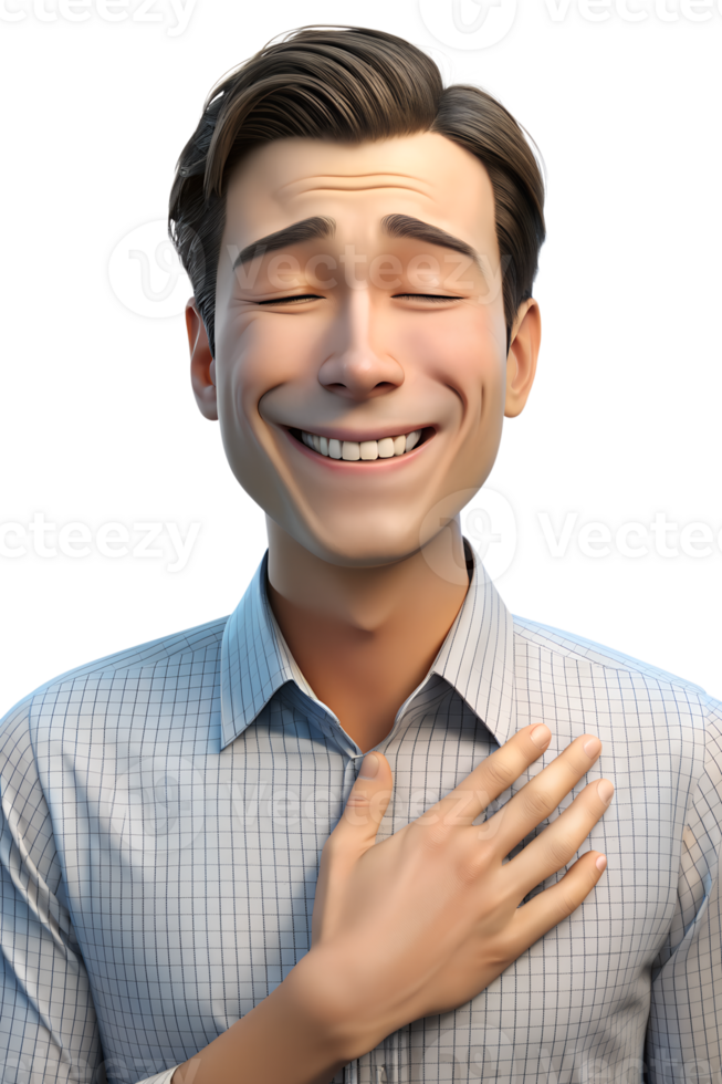 Illustration of 3d render style, The man was so impressed that he shed tears. png