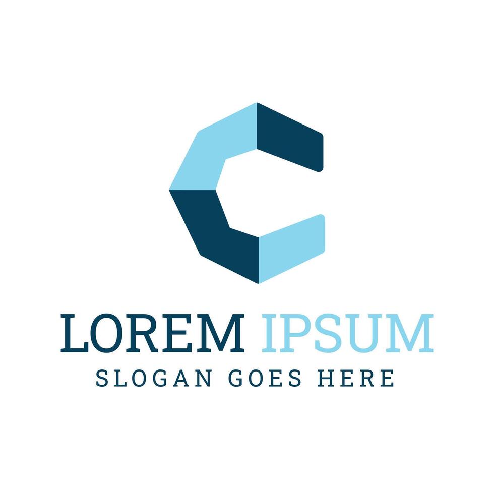 Business Logo in blue color of C alphabet, editable design with replaceable text. Modern capital C logo eps. vector